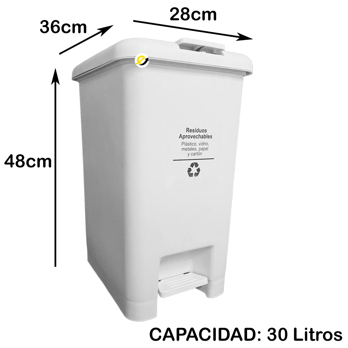 Papelera blanca de 30 litros con 2 sistemas de abertura l – e