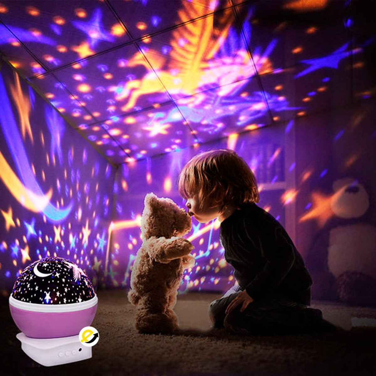 Lámpara Luz De Noche Led Infantil Proyector Estrellas Reno