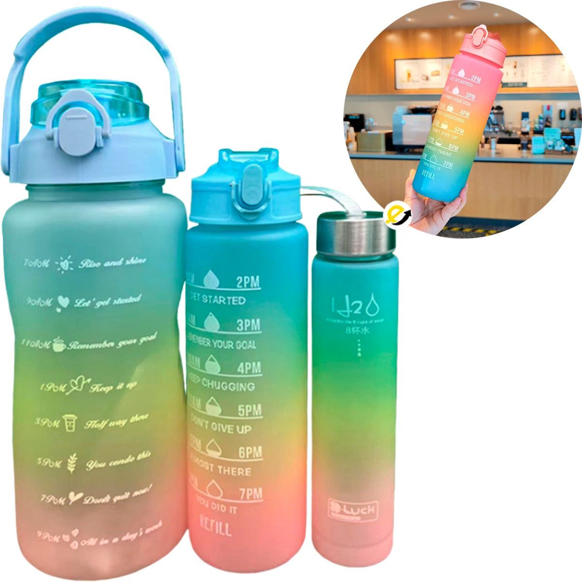 Termo Botella De Agua Motivacional X3 Con Stickers l – e siete company  s.a.s.
