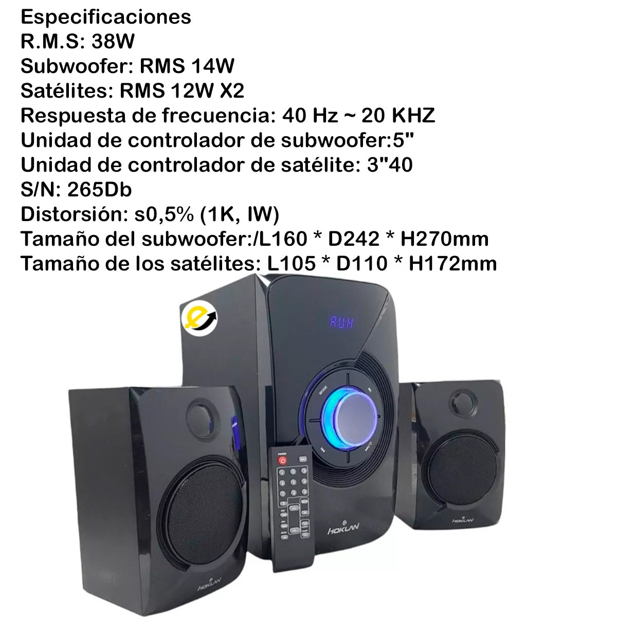 Teatro En Casa 2.1 Bluetooth Radio Fm Usb Puerto Sd 38w